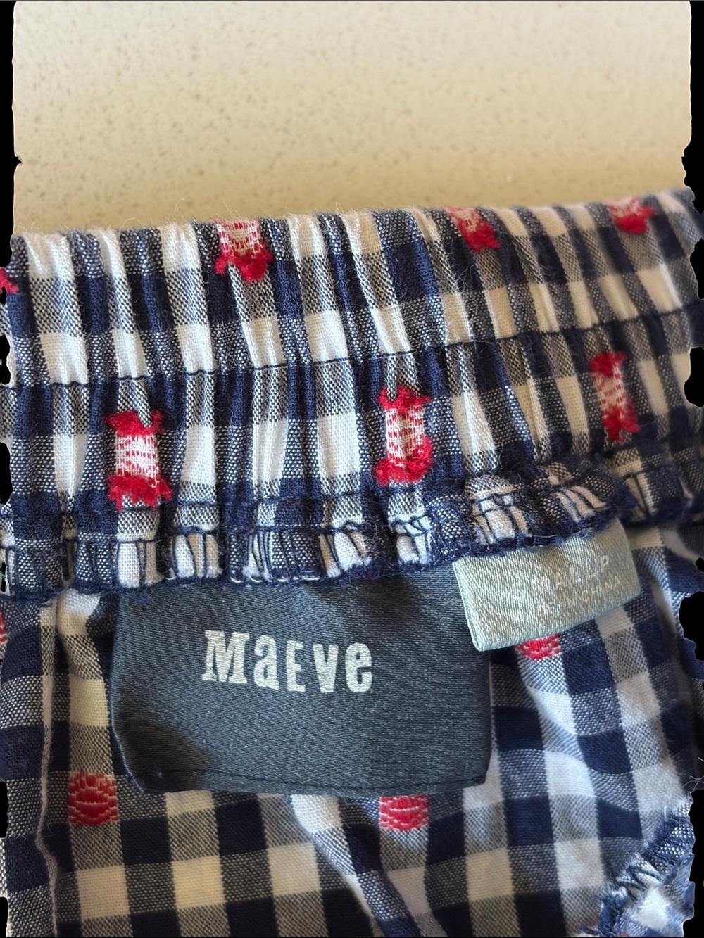 Maeve Anthropologie Gingham Check Skirt in Navy/White w/Red Embroidery - Picture 7 of 7